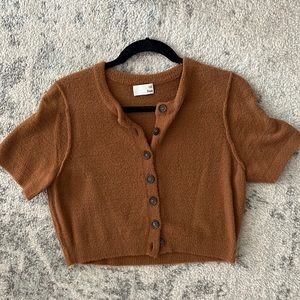Brown aritzia short sleeve cardigan
